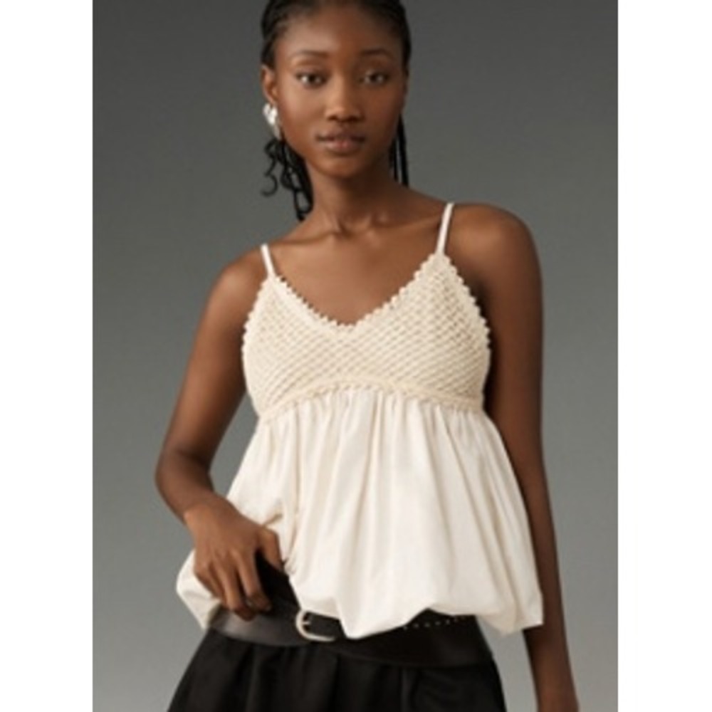 by Anthropologie Crochet Bubble Tank Top Womens M Ivory New NWT OB2069242